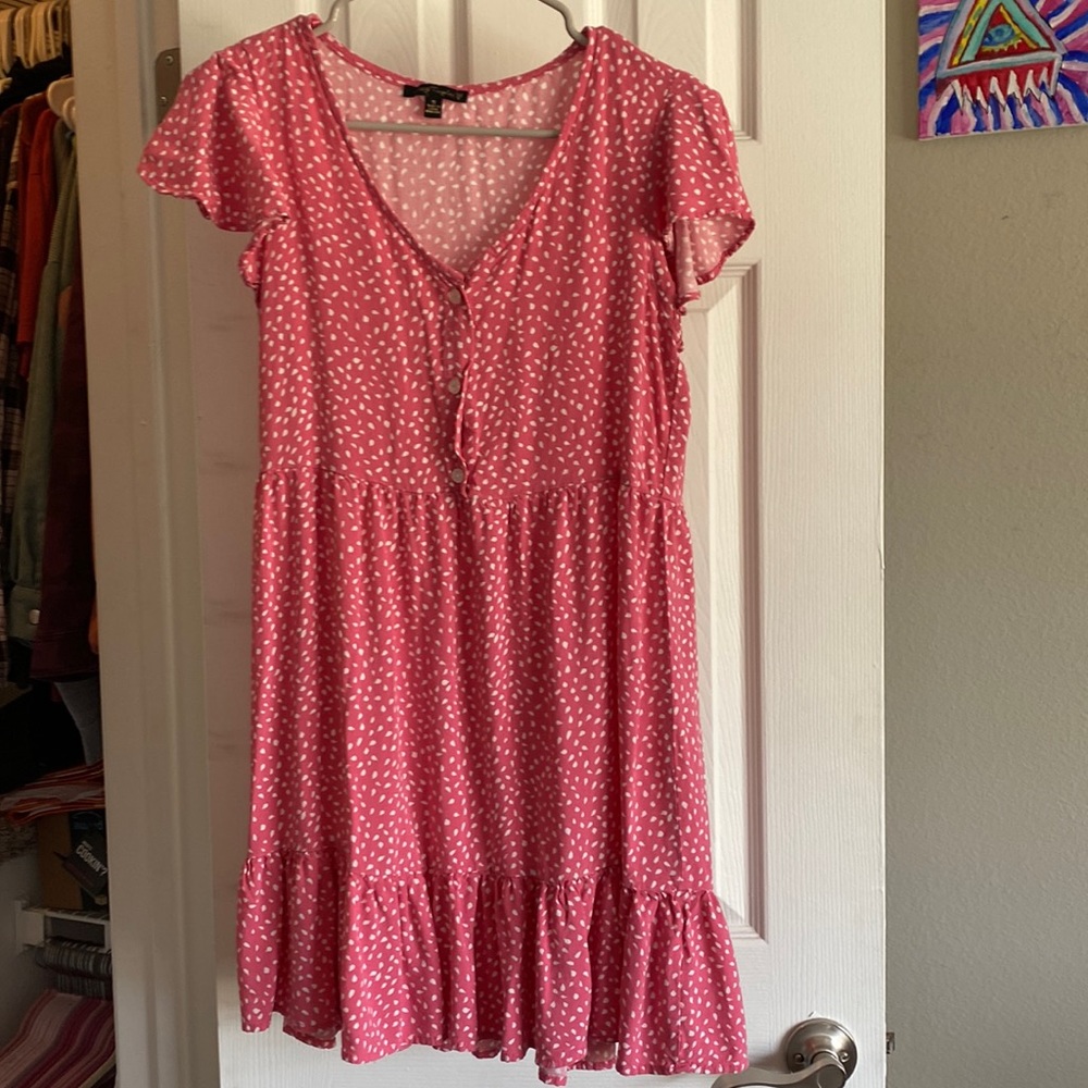 pink and white polka dot dress